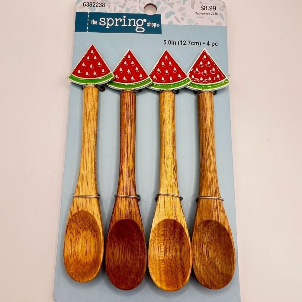 NEW 4PCS Wood Coffee/Tea Spoons 5" Mini Teaspoons Metal Watermelon Motif